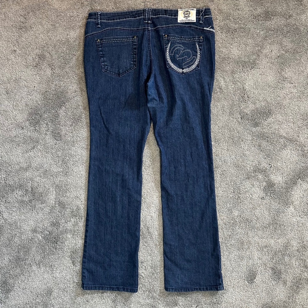 Ecko Red Denim Jeans Women 29 (Fit 37x31) Dark Wash Bootcut Embroidered Logo Y2K